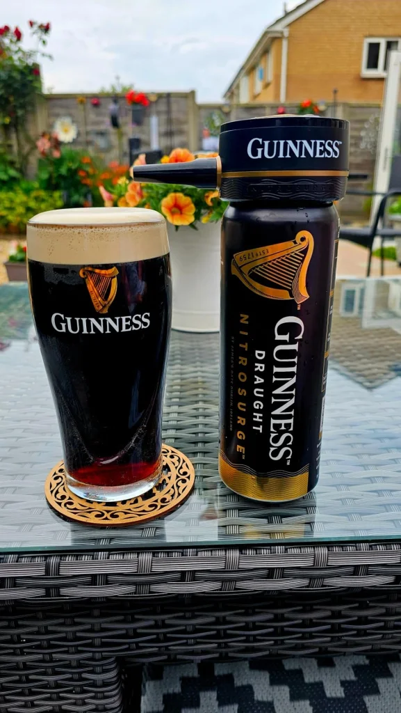Guiness Nitrosurge poured pint in garden
